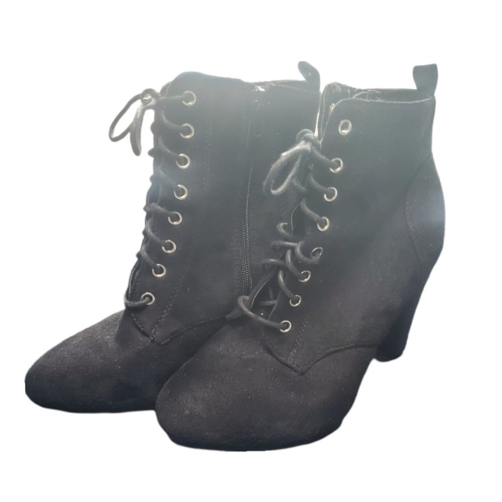 Wild Diva  Lace Up Zip Suede Ankle Boots